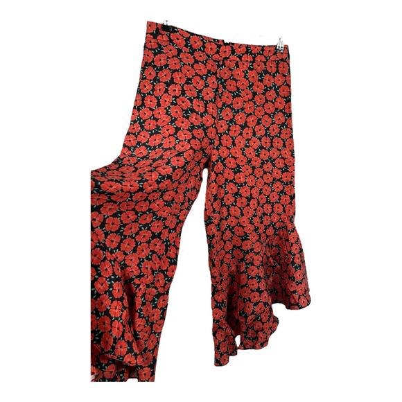 Anthropologie ETT TWA VirginieRed Floral Ruffle Flared Poppy Print Pants Size 2 - Picture 11 of 16